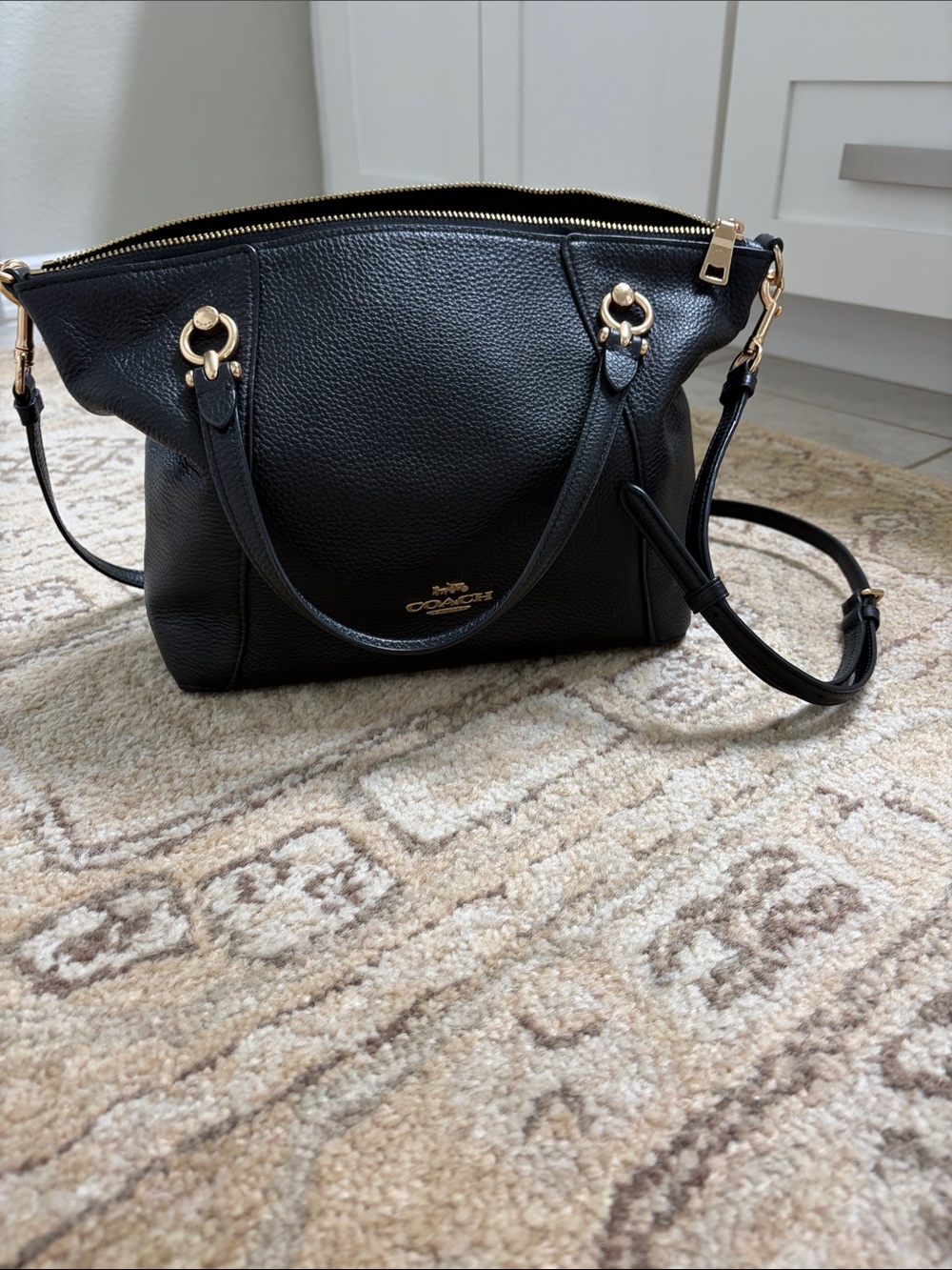 Coach Black Pebbled Leather Convertible Shoulder Bag with Gold Hardware